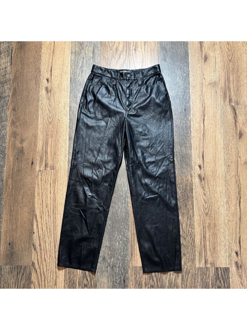Madewell The Perfect Vintage Straight Jean: Faux Leather Edition Black Size 27